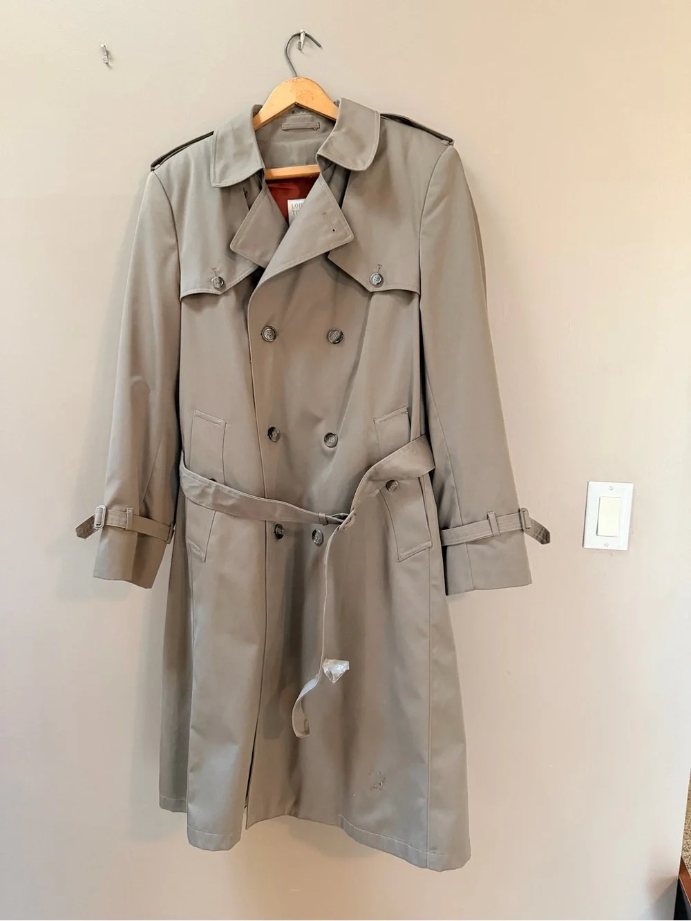 London Fog Men's Double-Breasted Trench Coat in Taupe.Faux fur zip in liner.
